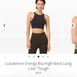 Lululemon Energy Bra High Neck Long Line *Tough Black Size 4